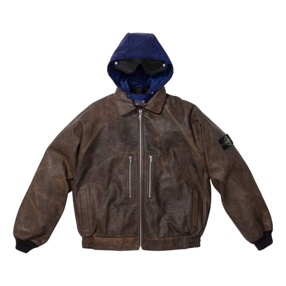 Supreme x STONE ISLAND FW23 Week10 Leather Bomber Jacket 'Brown' SUP-FW23-165