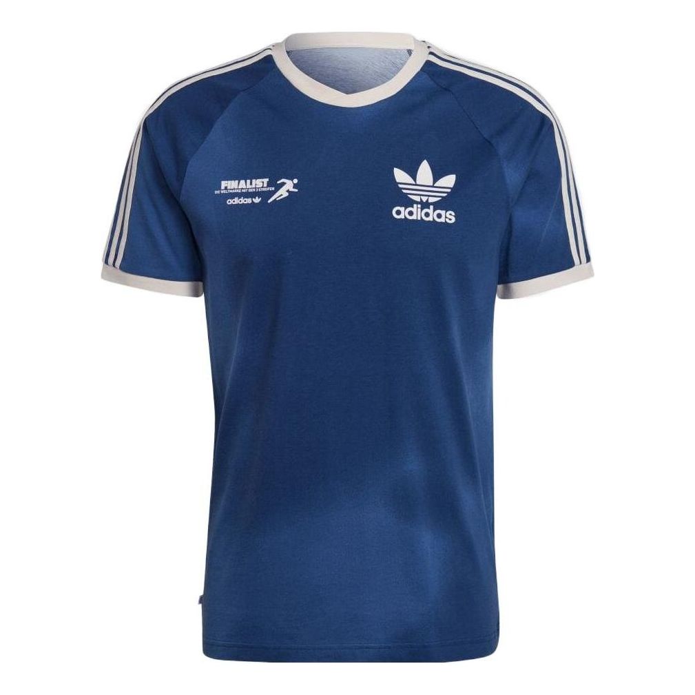Men's adidas originals SS22 Stripe Logo Tie Dye Short Sleeve Blue T-Shirt HL9275