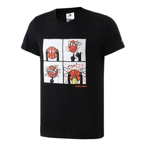adidas Basketball Cartoon Printing Short Sleeve Black DU6857