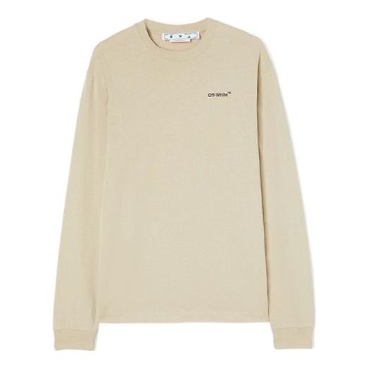 Men's Off-White FW22 Logo Printing Round Neck Pullover Long Sleeves Loose Fit Beige T-Shirt OMAB064S22JER0041710