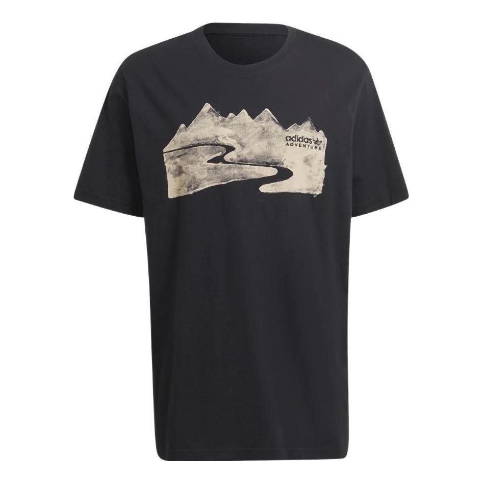 adidas originals Printing Round Neck Pullover Sports Short Sleeve Black HF4770