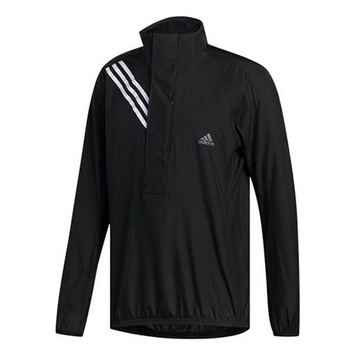 adidas Logo Print Casual Running Stand Collar Jacket Male Black FL6971