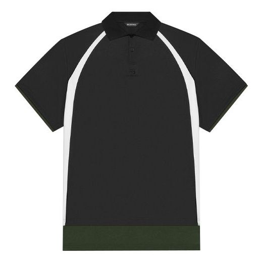 Men's Balenciaga FW21 Casual Double Layer Sports Short Sleeve Polo Shirt Black 661507TKVA51042