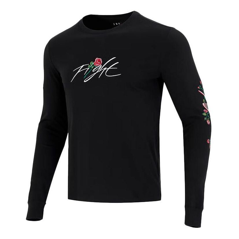 Men's Nike Sleeve Side Flowers Logo Printing Round Neck Long Sleeves Black DQ7387-010