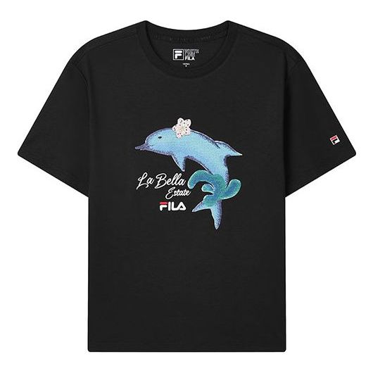 (WMNS) FILA Dolphin Printing Casual Sports Short Sleeve Black F51W128107F-BK