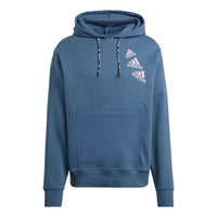adidas Solid Color Brand Drawstring Hooded Long Sleeves Hoodie Unisex Blue HL9382