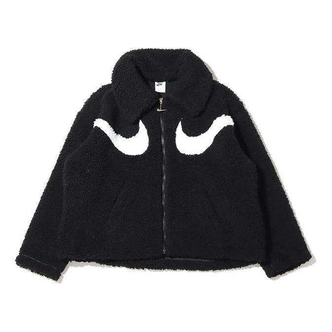 (WMNS) Nike Logo Printing Solid Color Athleisure Casual Sports Lamb's Wool Black Jacket DD5621-010