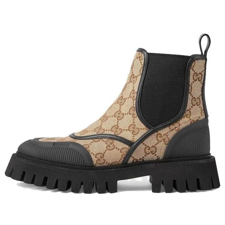 (WMNS) Gucci Casual Style Leather Logo Boots 'Beige Black' 751711-FABSQ-9751