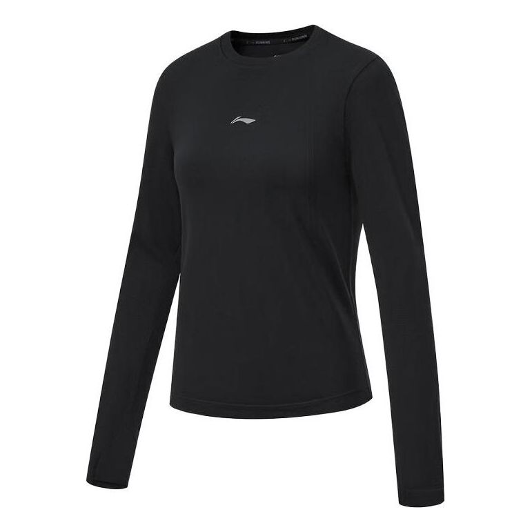 (WMNS) Li-Ning Small Logo Running Long Sleeve T-shirt 'Black' ATLT082-1