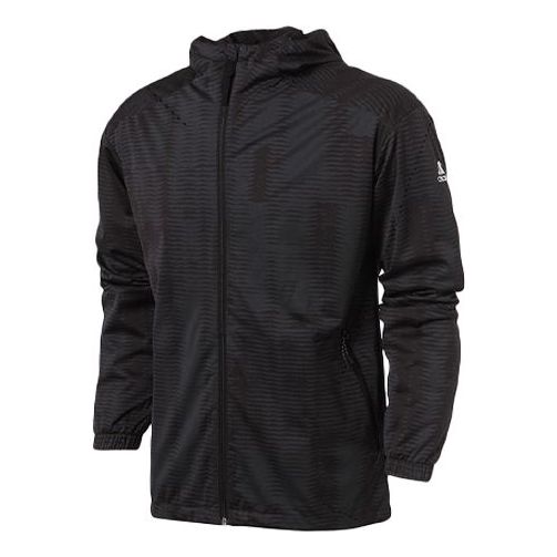 adidas Sports Training Reflective Printing hooded Knit Jacket Black CD2597