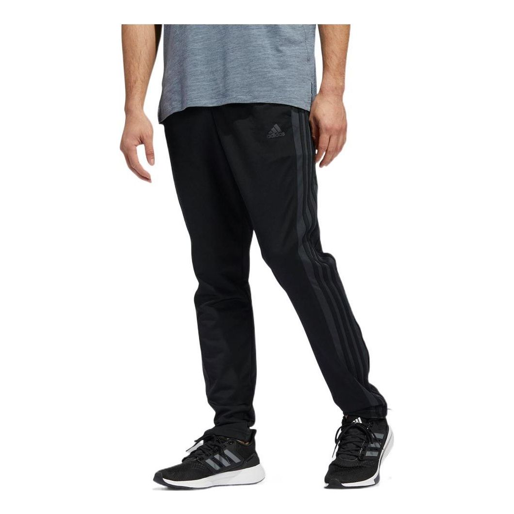 Men's adidas Solid Color Stripe Logo Embroidered Straight Sports Pants/Trousers/Joggers Black FL4870