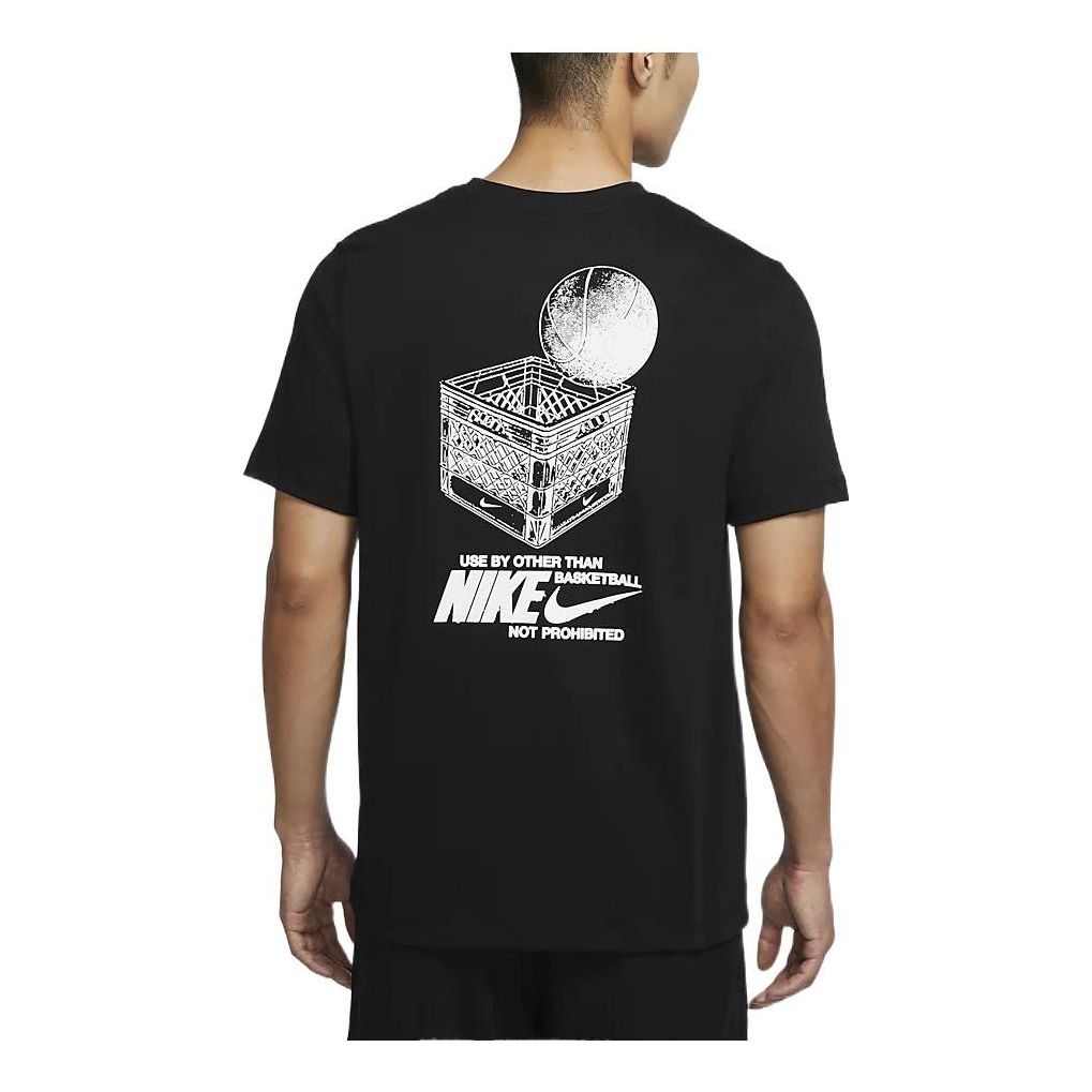 Men's Nike Logo Geometry Pattern Printing Round Neck Short Sleeve Black T-Shirt DR7638-010
