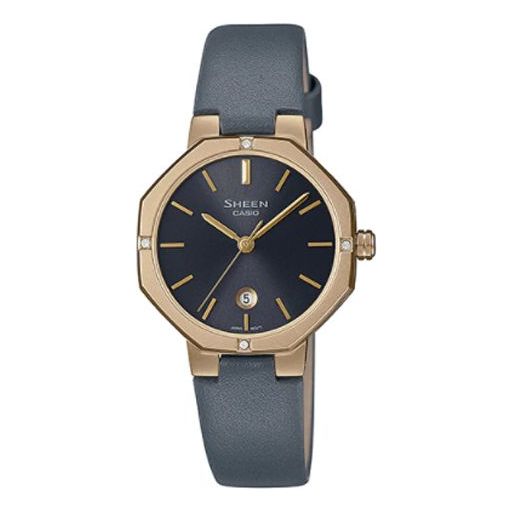 CASIO SHEEN Octagon Sapphire Crystal Gold Color Case 50m Waterproof Leather Strap Black Watch Black/Gold Analog SHE-4543GL-8A