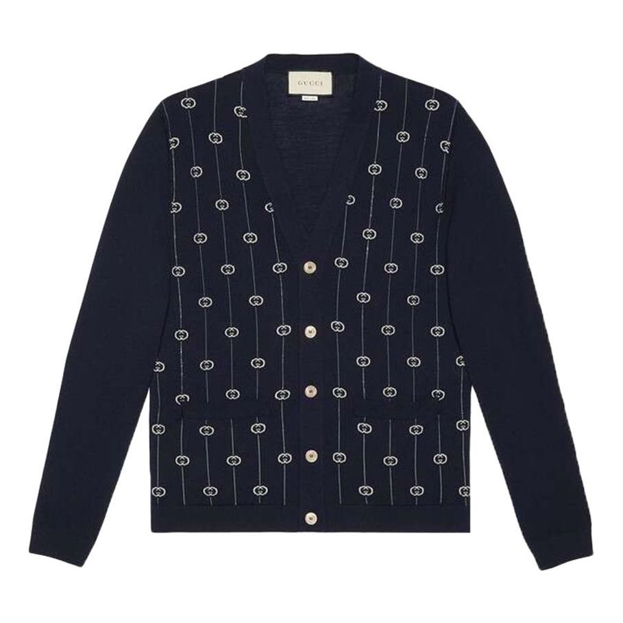 (WMNS) Gucci Wool Interlocking G Stripe Cardigan 'Dark Blue' 576901-XKAUM-4650