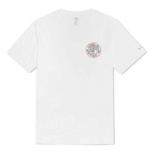 Men's Converse x Keith Haring Crossover Embroidered Logo Alphabet Printing Round Neck Loose White 10022256-A01