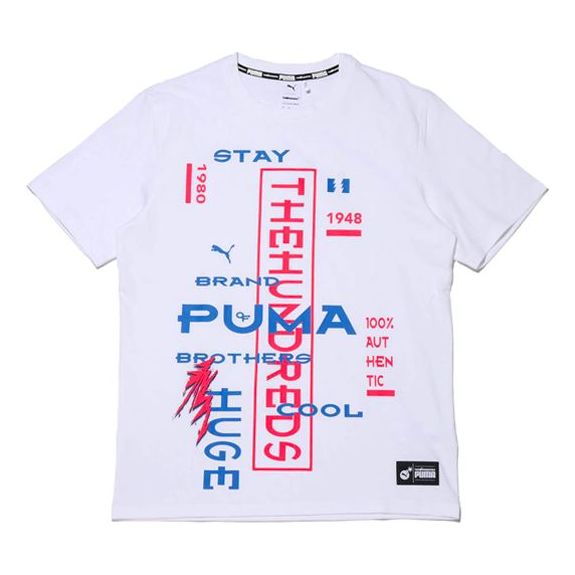 PUMA x The Hundreds Tee Logo Design Round Neck Short Sleeve White 596750-52