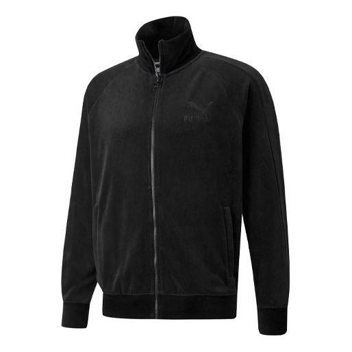 PUMA Iconic T7 Embroidered Logo Retro Sports Suede Stand Collar Jacket Black 532936-01
