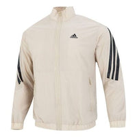 Men's adidas Fi Wv Tt Athleisure Casual Sports Woven Stripe Jacket Khaki HU1514