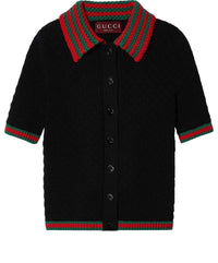 (WMNS) Gucci Cotton Lace Polo With Web 'Black' 792042-XKD3C-1152