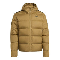 Men's adidas Logo Solid Color Long Sleeves Hooded Down Jacket Wheat Brown HD9743