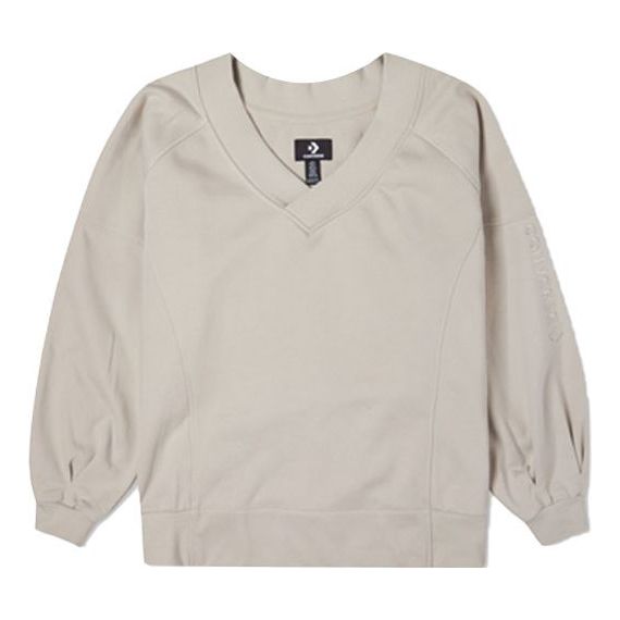 (WMNS) Converse Solid Color Loose Knit V Neck Beige Hoodie 10022959-A05