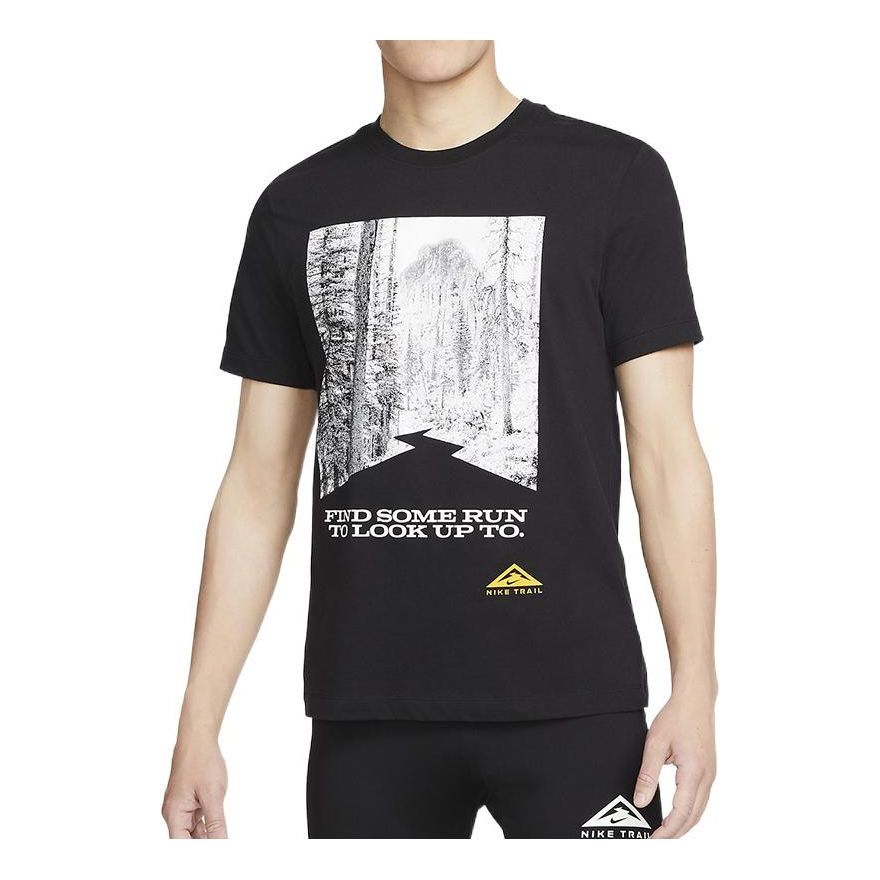 Men's Nike Landscape Alphabet Printing Round Neck Pullover Straight Short Sleeve Black T-Shirt DM5434-010
