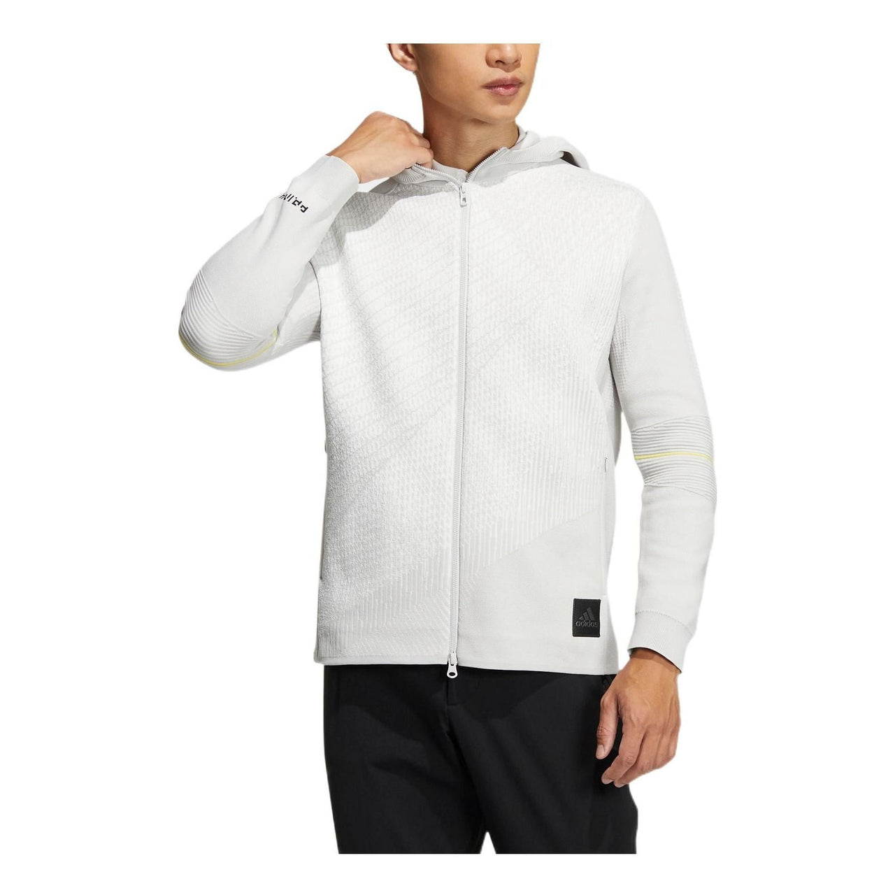 Men's adidas Primeknit Jkt Solid Color Stripe Alphabet Embroidered Zipper Hooded Long Sleeves Jacket White HG4130