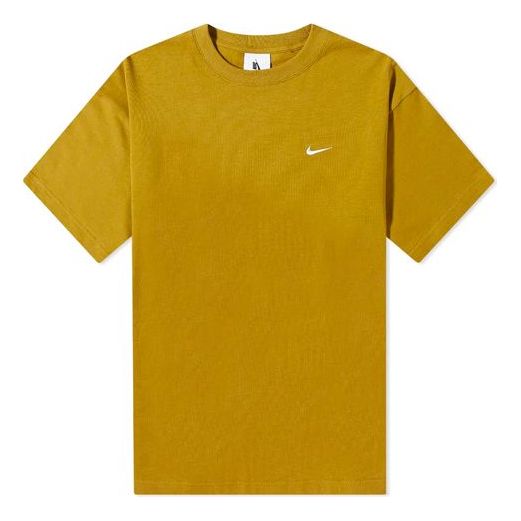 Men's Nike Solid Color Cotton Embroidered Logo Round Neck Short Sleeve Yellow T-Shirt CV0559-318