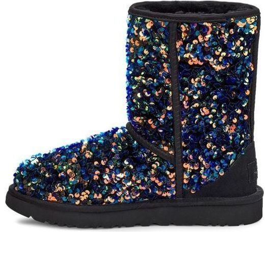 (WMNS) UGG Classic Short Stellar Sequin Snow Boots Black/Blue 1112514-BLK