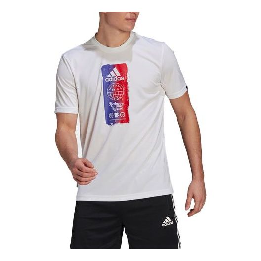 Men's adidas Printing Round Neck Short Sleeve Sports Short Sleeve White T-Shirt GL3262