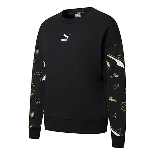 (WMNS) PUMA Formstripe Aop Crewneck Round-neck SweatshirtBlack 534465-01