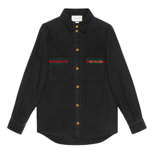 Gucci Washed Organic Denim Shirt With Web 'Black' 626480-XDBJD-1043
