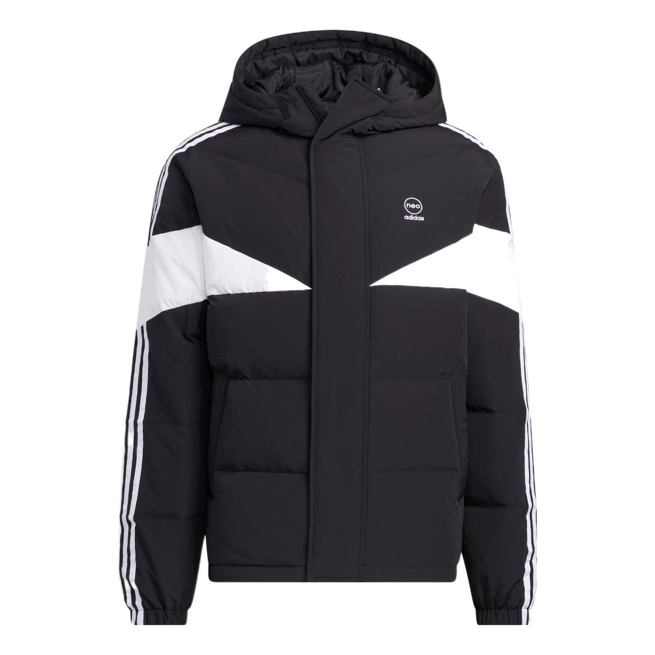 adidas Neo Cb Down Puff Colorblock Stripe Sports hooded With Down Feather Jackets 'Black' HN7203
