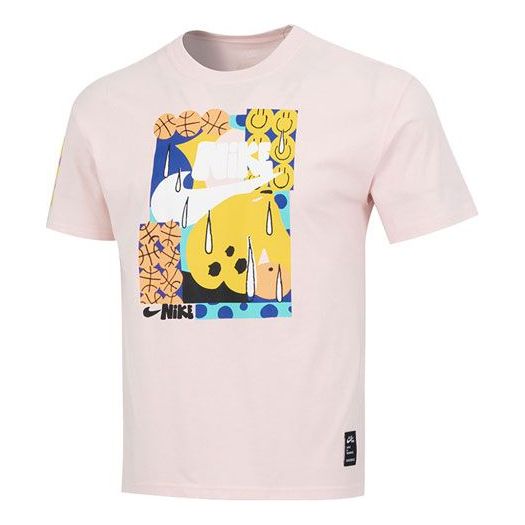 Men's Nike SS22 Smiling Face Basketball Pattern Printing Breathable Sports Short Sleeve Large Light Pink T-Shirt DQ1013-610
