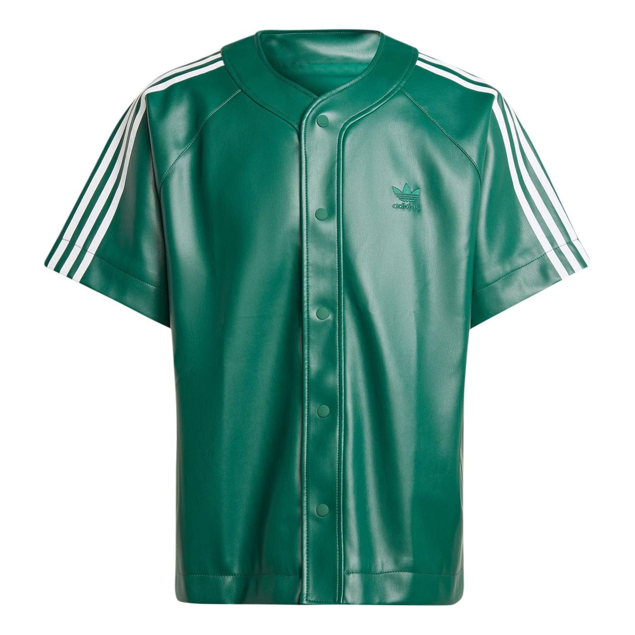 adidas Faux Leather Adicolor 3-Stripes Baseball Shirt Asia Sizing 'Collegiate Green' IZ4047