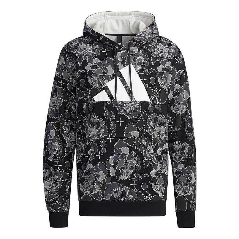 adidas Aop Hoody Printing Casual Sports Pullover Black GT6483
