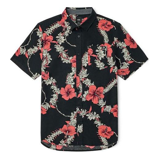 Vans Unisex Flowers Printing Short Sleeve Shirt Black Blue VN0A5E6HZCS