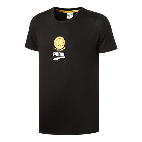 PUMA Smiling Face Pattern Athleisure Casual Sports Short Sleeve Couple Style Black 530017-01