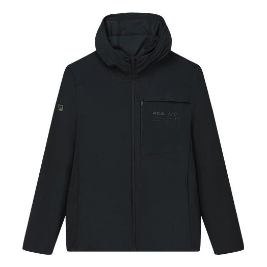 Men's FILA Athletics Athleisure Casual Sports Knit Hooded Long Sleeves Jacket Dark Black A11M211510F-BK