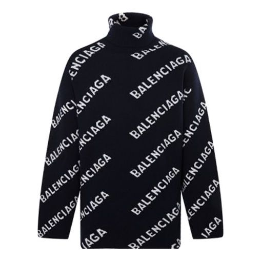 Balenciaga All Over Logo Turtleneck Sweater 'Black White' 621018T15674177