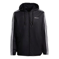 Men's adidas originals Trefoil C Wb Stripe Sports Hooded Jacket Black HC7124