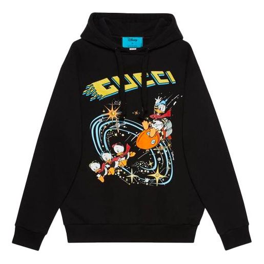 (WMNS) Gucci x Disney Joint SS21 Cartoon Donald Duck Printed Hoodie For Black 615061-XJDC6-1043