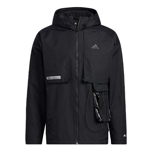 Men's adidas x Transformers Crossover Solid Color Sports Long Sleeves Hooded Jacket Black HM7464