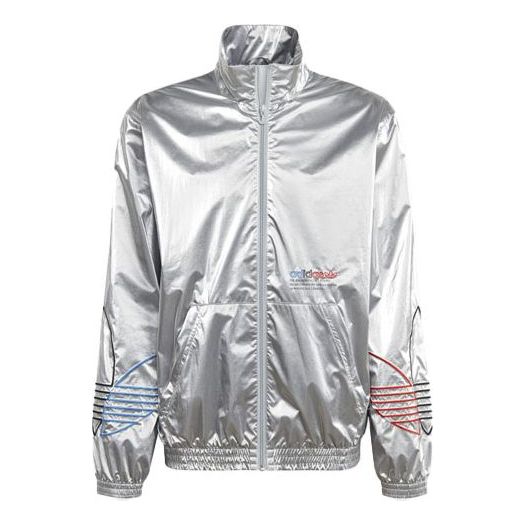 adidas originals Embroidered Logo Sports Stand Collar Jacket Silver GN4208