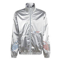 adidas originals Embroidered Logo Sports Stand Collar Jacket Silver GN4208