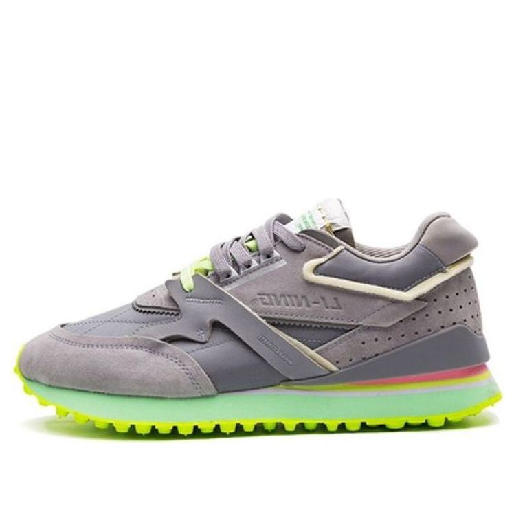 Li-Ning 001 Splicing Lightweight Wear-Resistant Low Top Athleisure Casual Sports Shoes Gray Green AGCP313-5
