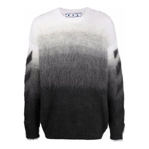 Men's Off-White FW21 Plush Gradient Round Neck Long Sleeves Pullover Wool Sweater Loose Fit Autumn Black OMHE098F21KNI0011010