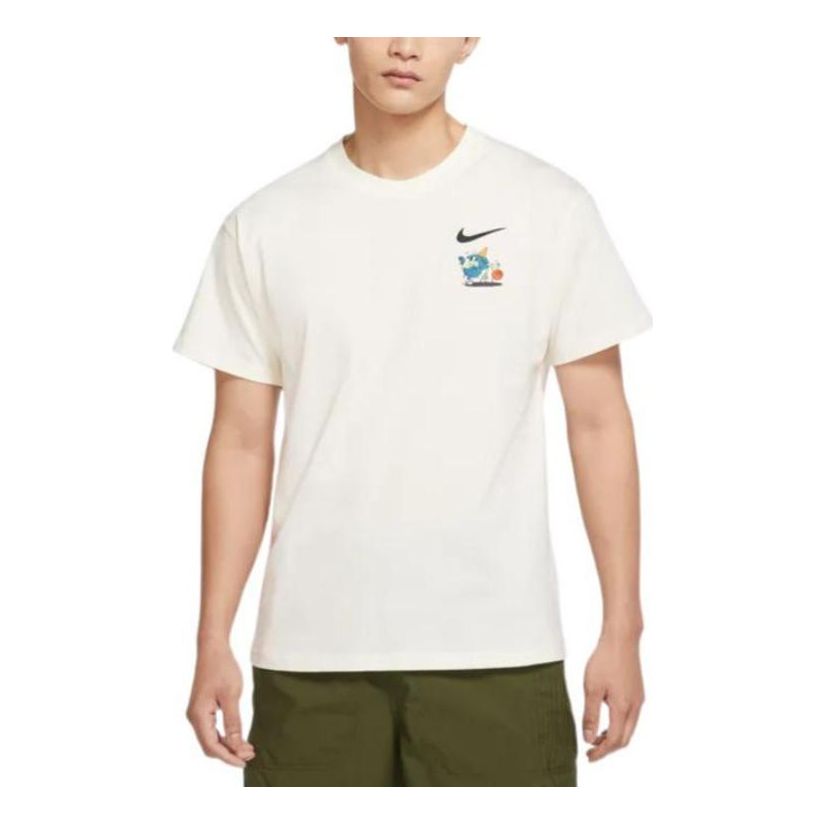 Men's Nike Logo Alphabet Cartoon Pattern Printing Round Neck Short Sleeve White T-Shirt DX6148-133
