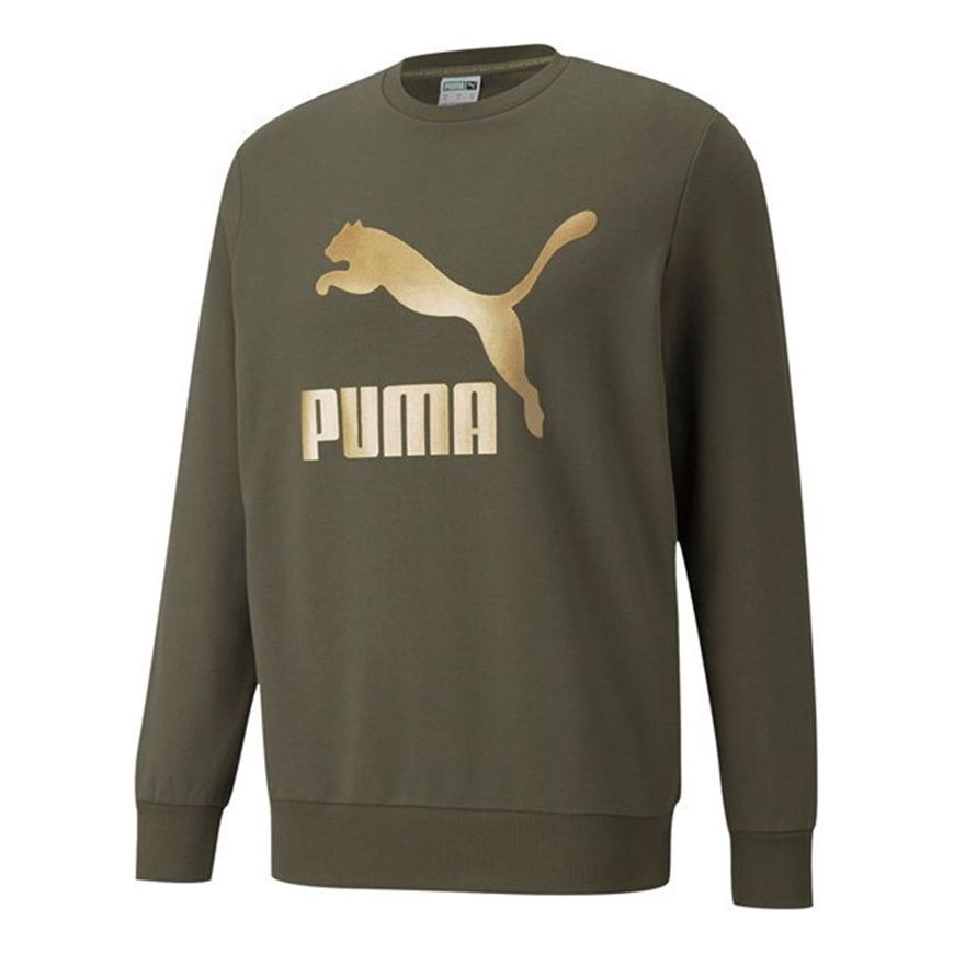 PUMA Archive Metallic Logo Sweater 'Olive Green Gold' 531367-44
