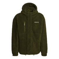 Men's adidas originals Polar Fleece Wb Logo Embroidered Sports Hooded Jacket Dark Olive Green HN0389